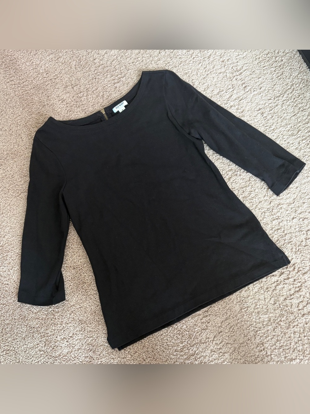 Old Navy Black Women's Boatneck Long Sleeve Top with Back Zip